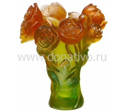 Ваза для цветов зелёно-оранжевая "Pivoine" Daum 05115-2