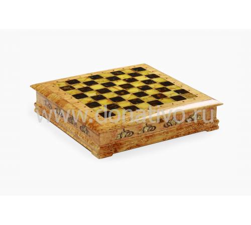 Янтарный шахматный ларец (Карельская береза) ES037